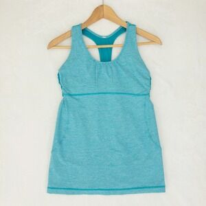 Lululemon Turbo Tank Top Womens Size 8 Teal Heathered Racerback No Bra Pads